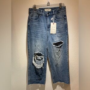 NEW GREAT SMOKY wide leg jeans in light wash Distress size 5